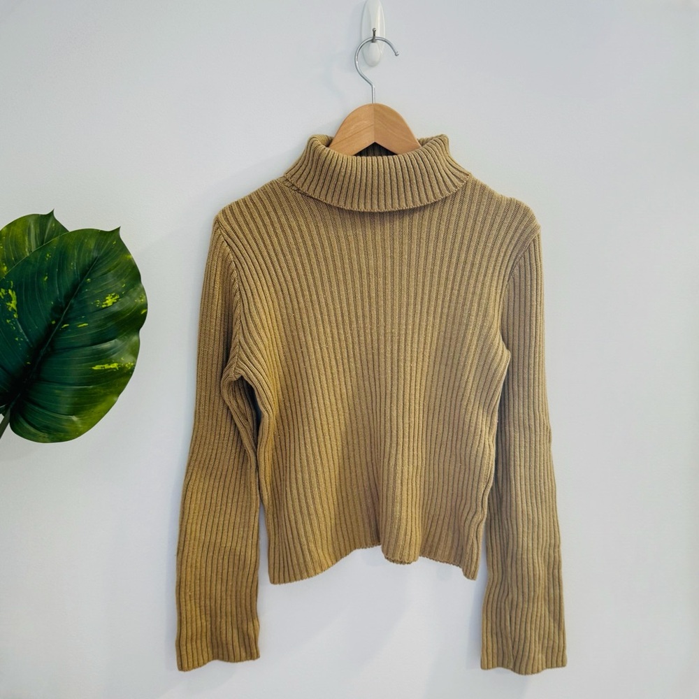 LINKS & LINKS | Tan Turtleneck Ribbed Sweater Size Large